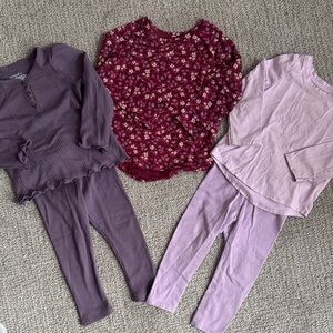 Purple and Pink Set of Three Girls' Long Sleeve Tops and Leggings